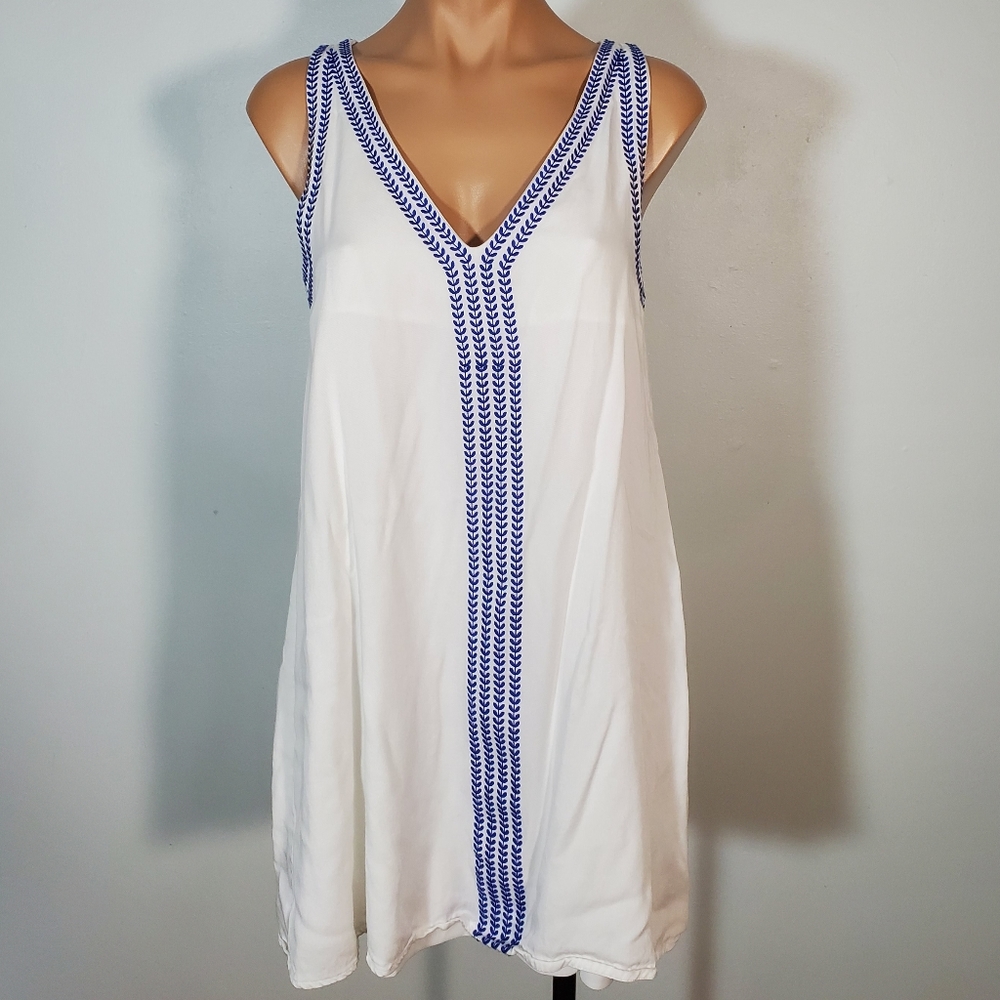 Lulu's White & Blue V-Neck Tank Top Dress